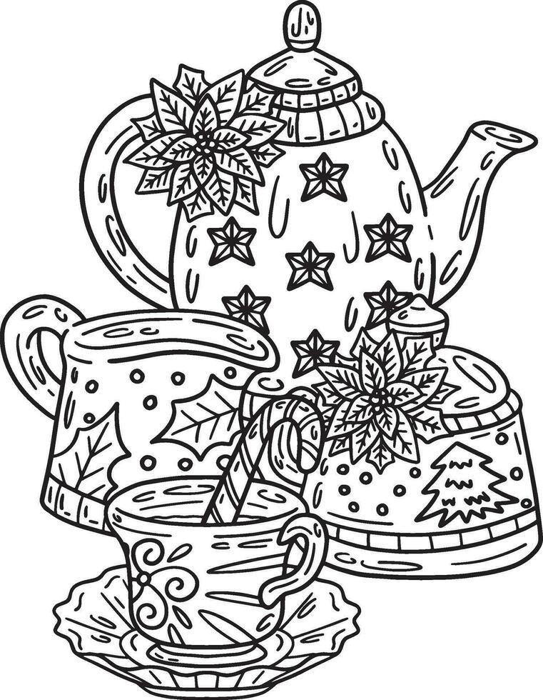 Natal chá conjunto isolado adultos coloração página vetor
