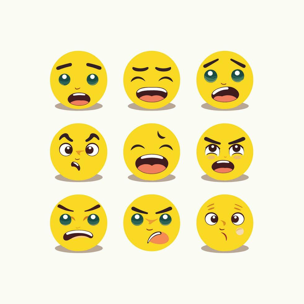 emoji e triste ícone conjunto vetor