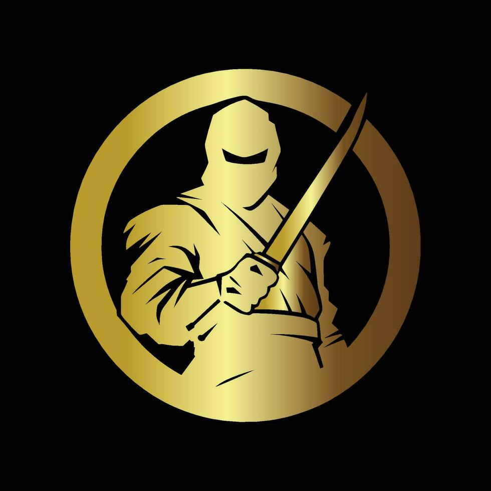ouro ninja logotipo em Preto fundo vetor