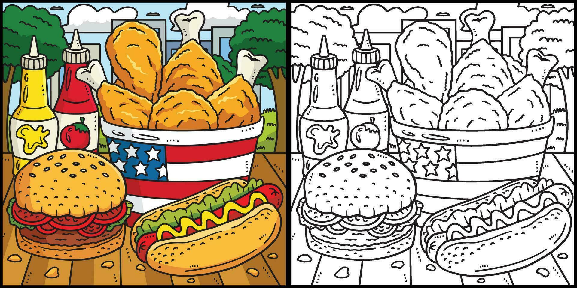 4º do Julho tradicional Comida coloração ilustração vetor