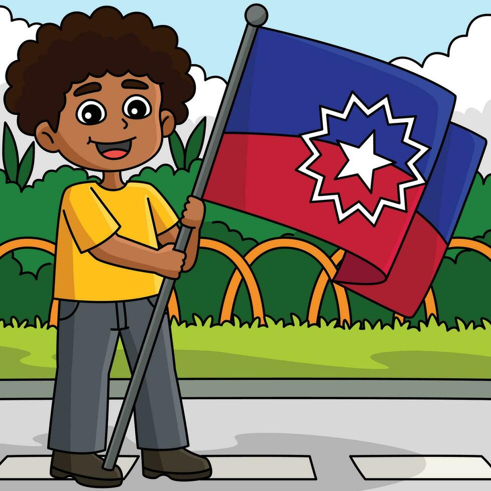 afro Garoto segurando décimo primeiro bandeira colori desenho animado vetor