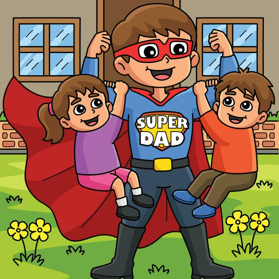 pais dia super Papai colori desenho animado ilustração vetor
