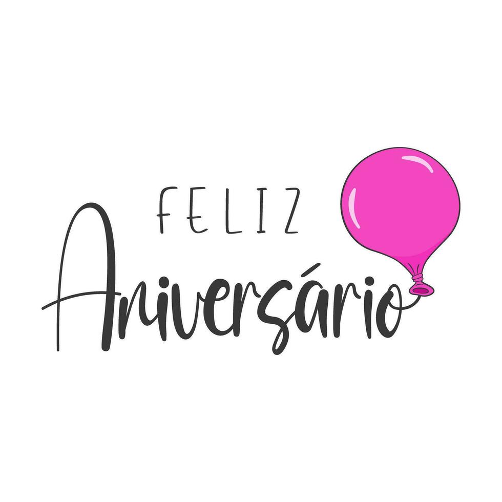 feliz aniversário letras dentro Português com roxa balão vetor