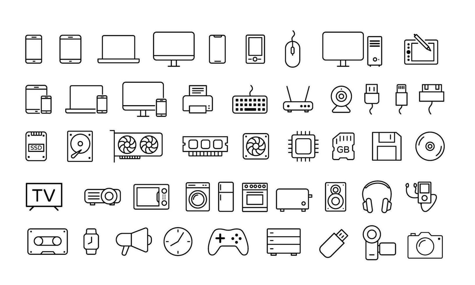 conjunto do dispositivo e tecnologia ícones vetor