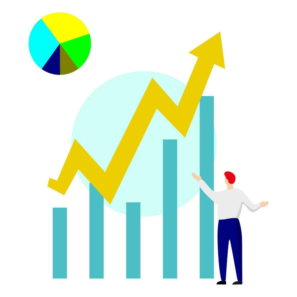 homem de negocios com crescimento gráfico e torta gráfico. plano estilo vetor ilustração.