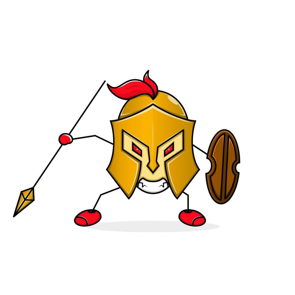 Bravo espartano desenho animado ilustração segurando lança e escudo. mascote, emoticon e stickman estilo. usar para logotipo, ícone, símbolo, adesivo vetor