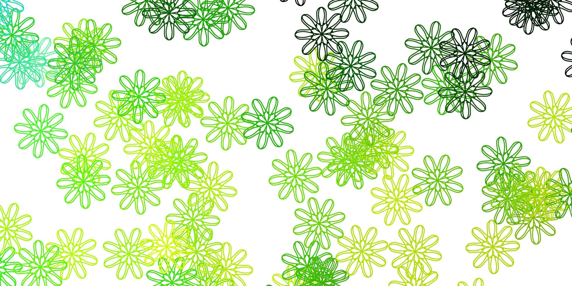 textura de doodle de vetor verde amarelo claro com flores