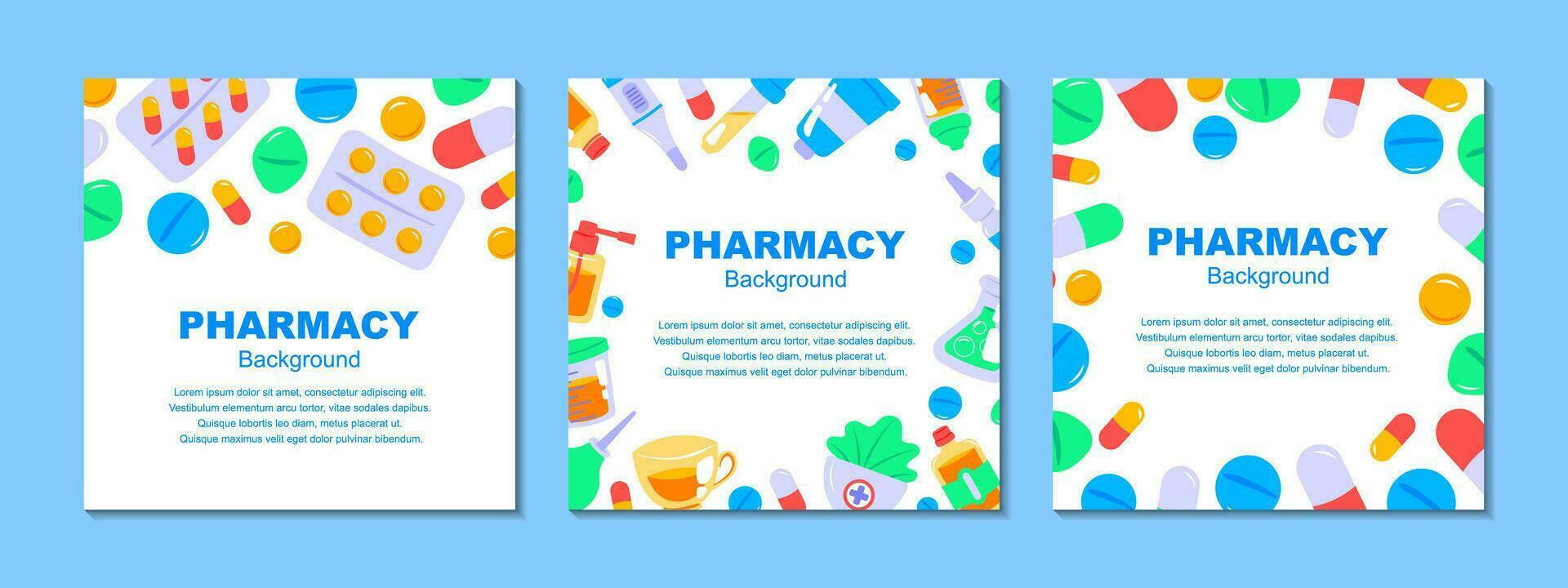 conjunto do farmacia fundos. pílulas e drogas Projeto. remédio plano vetor ilustração