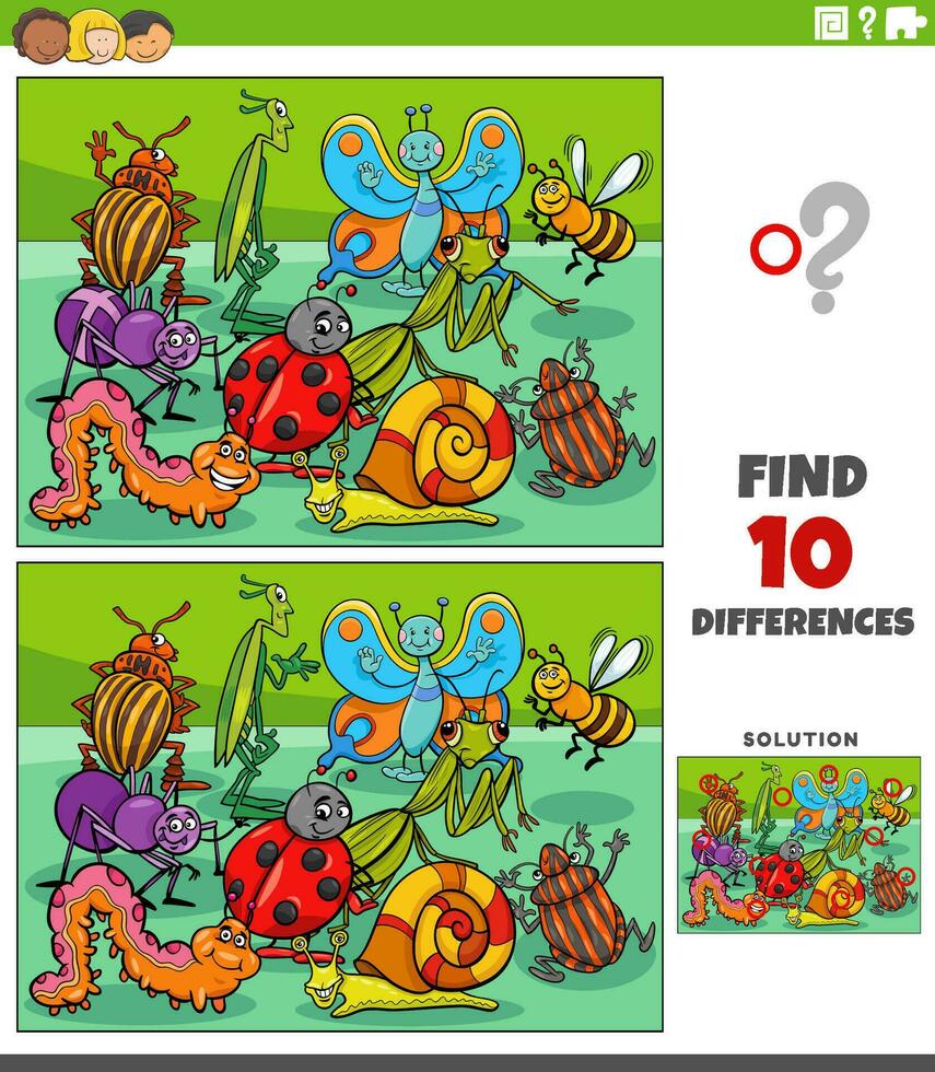 diferenças jogos com desenho animado insetos personagens grupo vetor