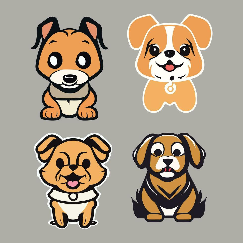 uma fofa feliz mascote cachorro conjunto logotipo vetor arte simples plano Projeto