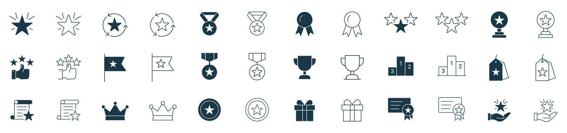 recompensa ícone conjunto vetor. sucesso ícone, contém ícones prêmio, troféu, ganhador, presente, fidelidade programa, bônus cartão ilustração vetor