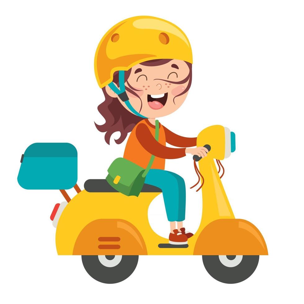 garoto engraçado dirigindo motocicleta colorida vetor