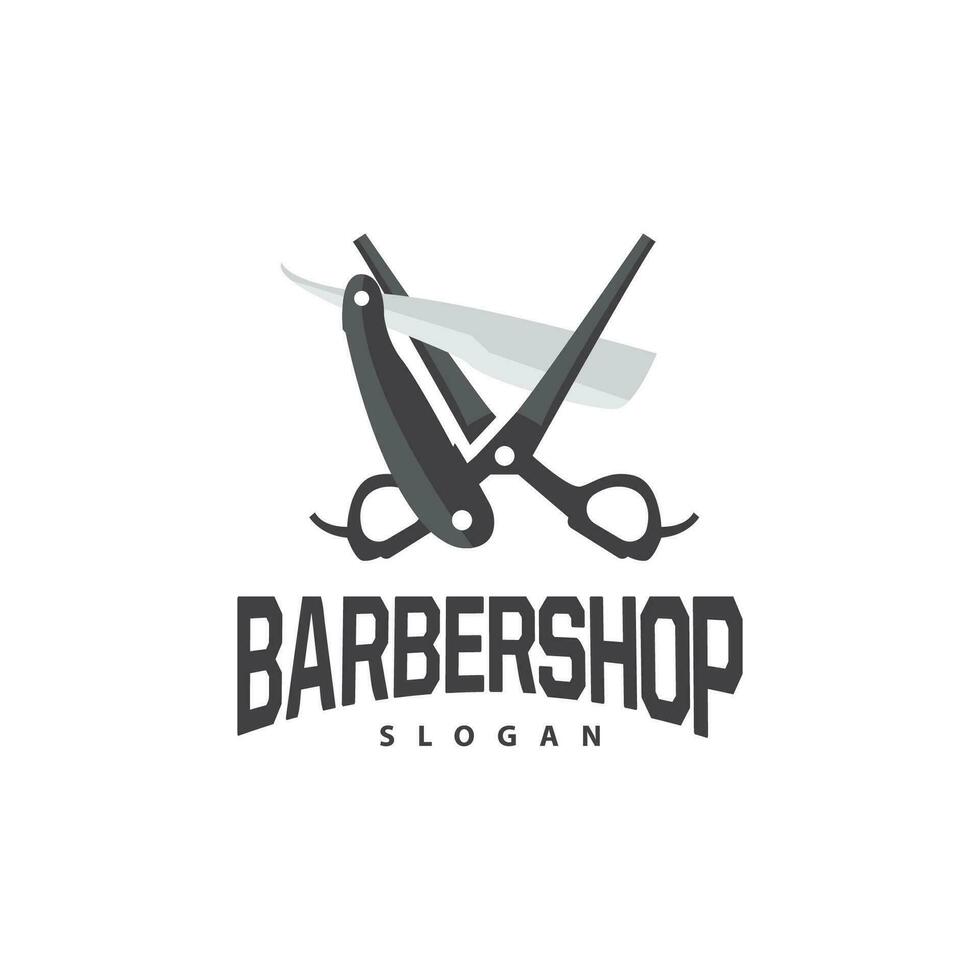 barbearia logotipo, tesouras vetor, retro vintage minimalista tipografia enfeite Projeto vetor