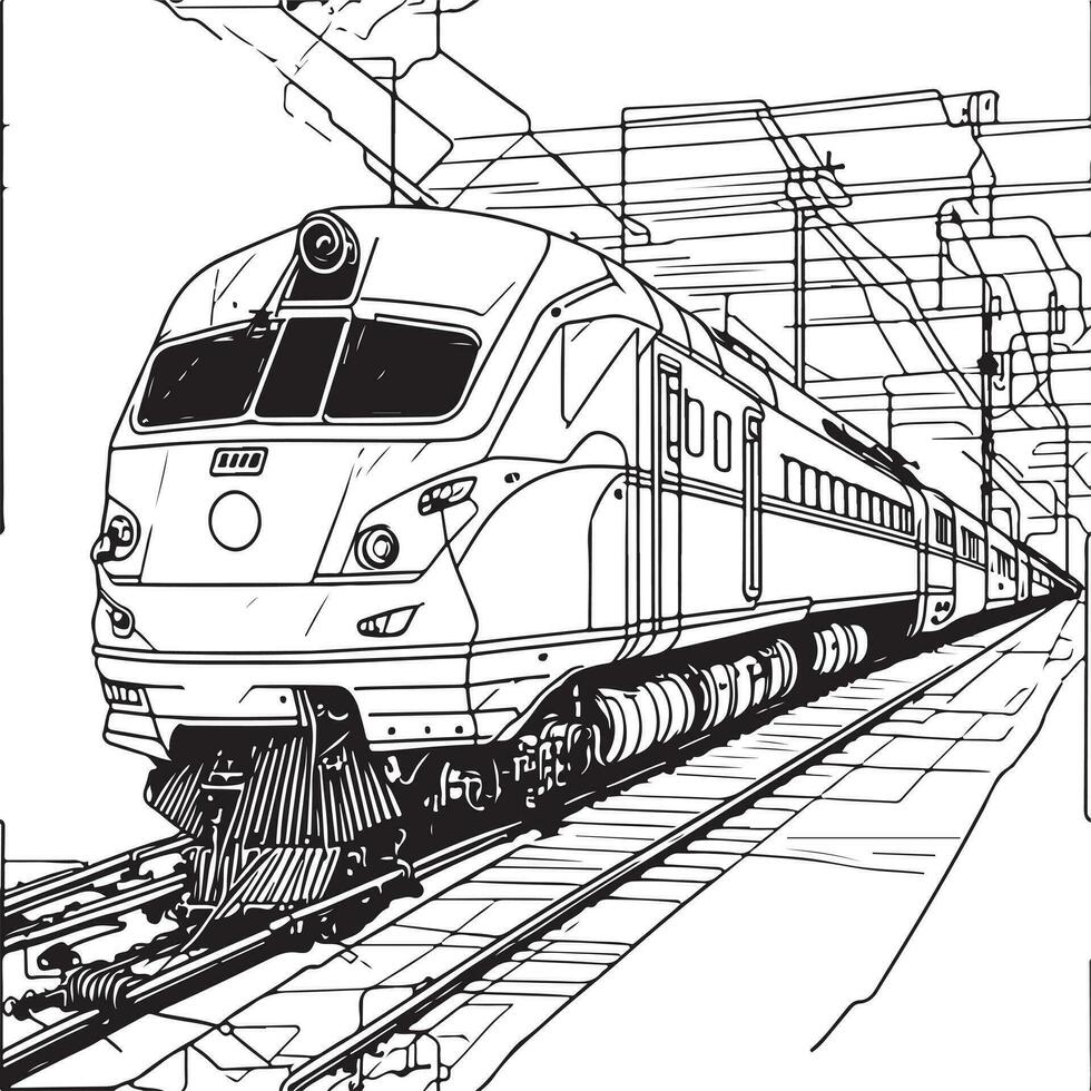 vetor linha arte trem dentro movimento. trem linha desenhando grampo arte.