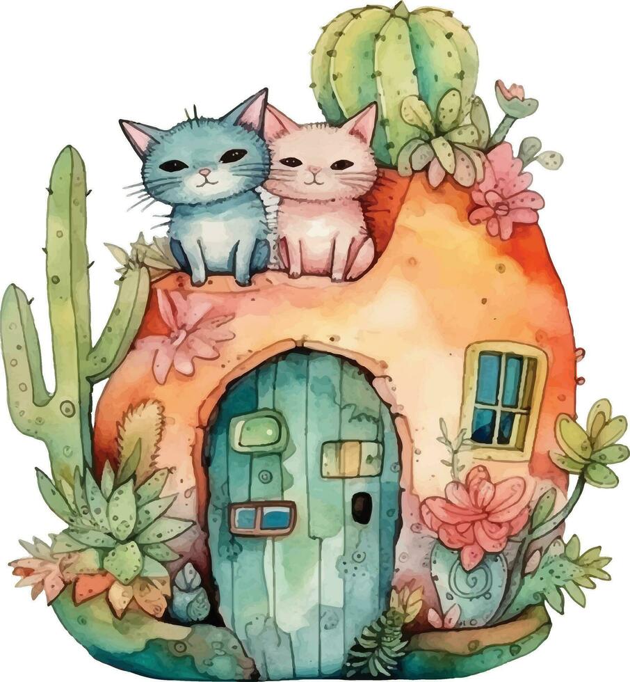 gatos dentro uma cacto casa ilustração vetor