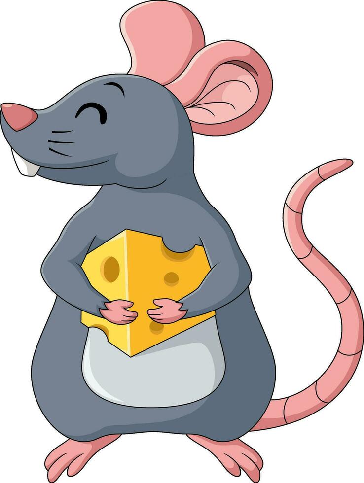 fofa rato desenho animado segurando uma queijo vetor