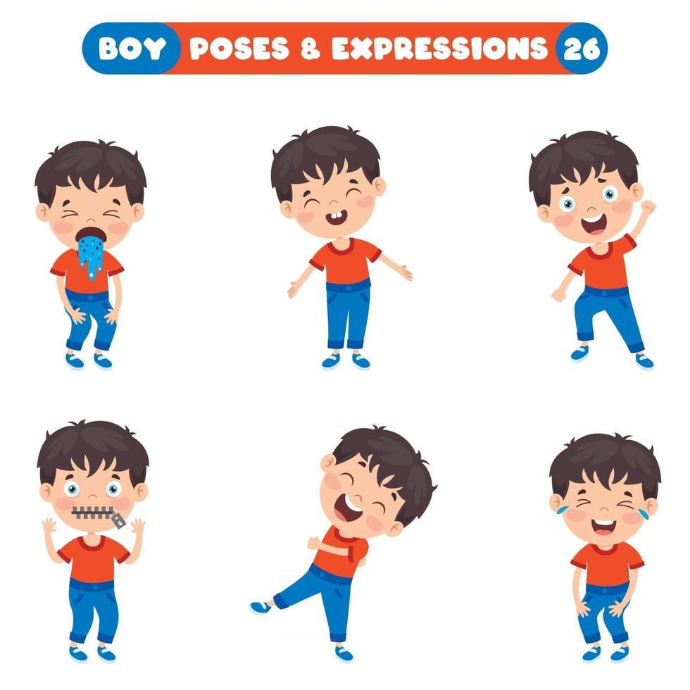 poses e expressões de um garoto engraçado vetor