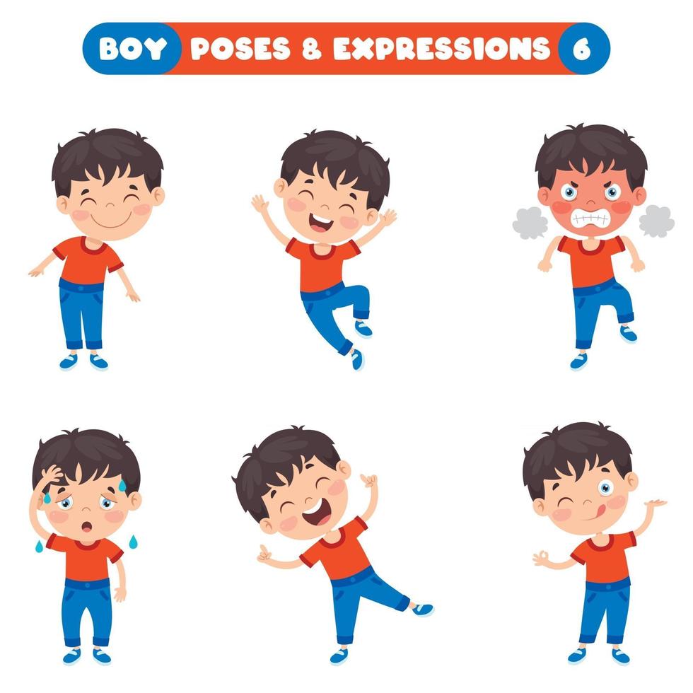 poses e expressões de um garoto engraçado vetor