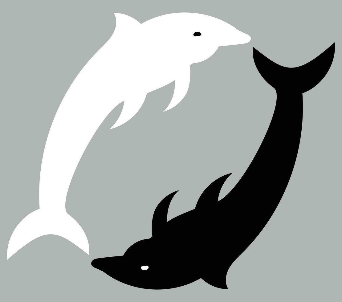 yin e yang ilustrado usando golfinhos, yin e yang sinal, abstrato arte vetor, Preto e branco, monocromático, adequado para t camisa impressões e sinais e faixas e social meios de comunicação e rede Projeto vetor