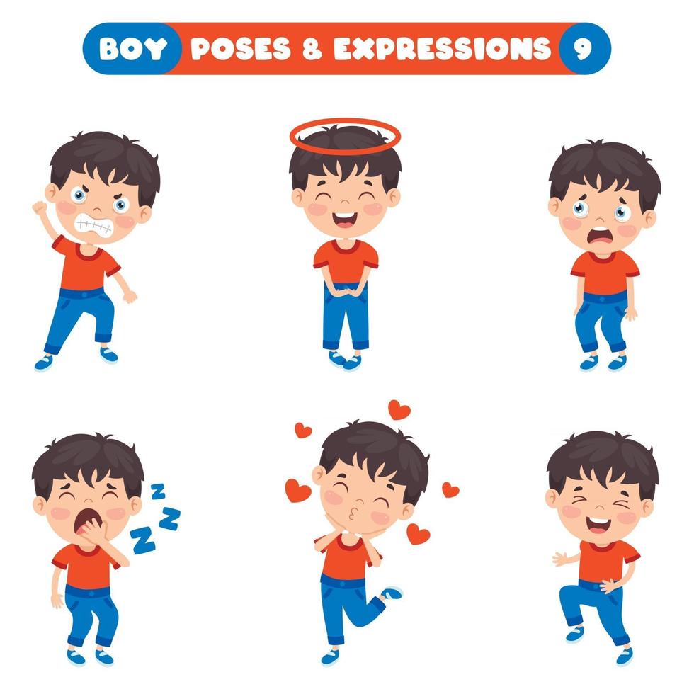 poses e expressões de um garoto engraçado vetor