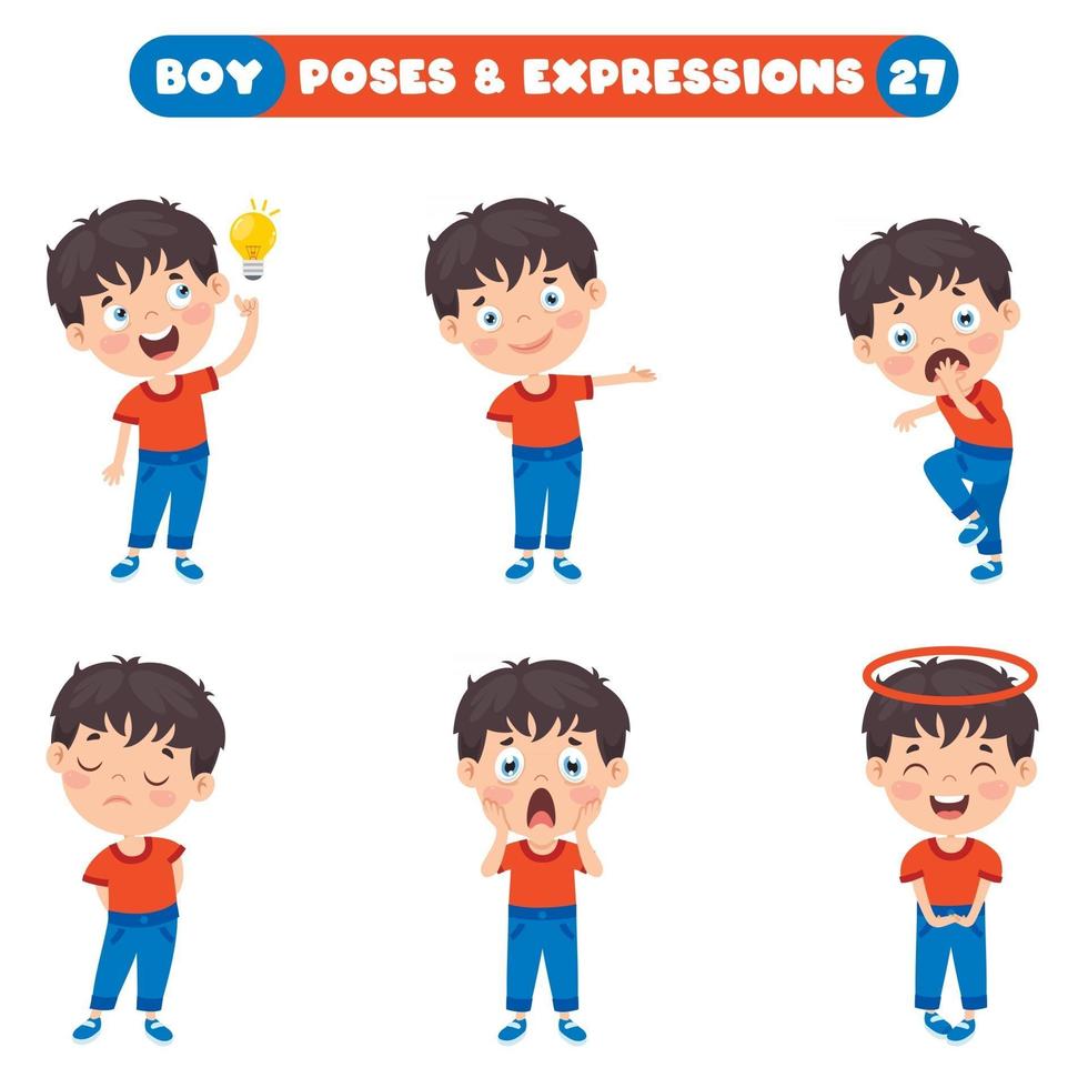 poses e expressões de um garoto engraçado vetor