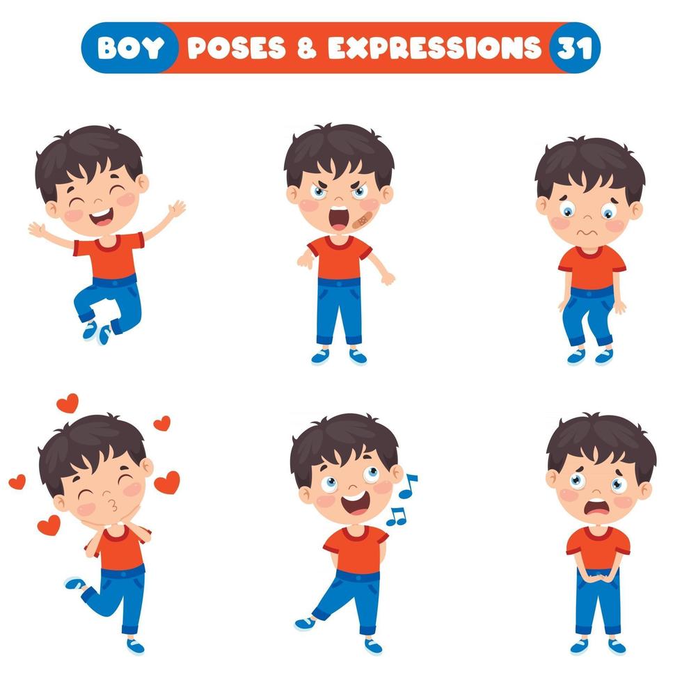 poses e expressões de um garoto engraçado vetor