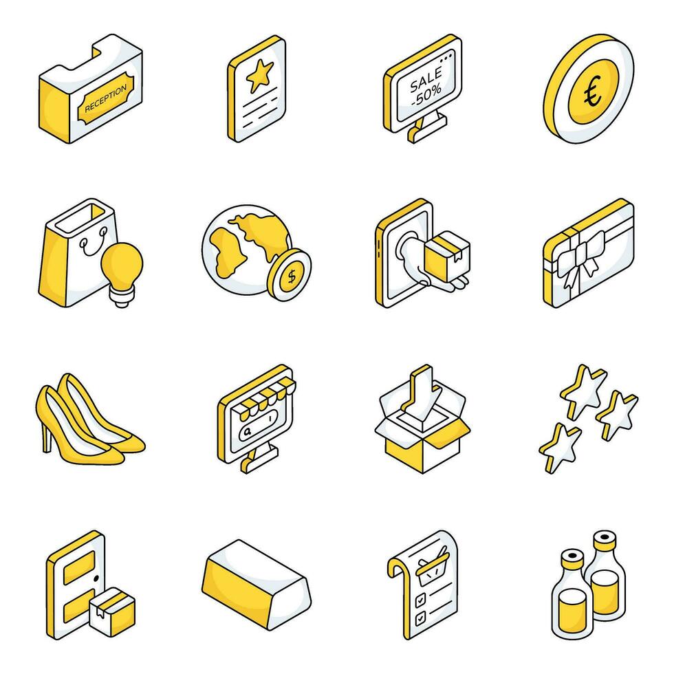 pacote de ícones planos de comércio eletrônico vetor