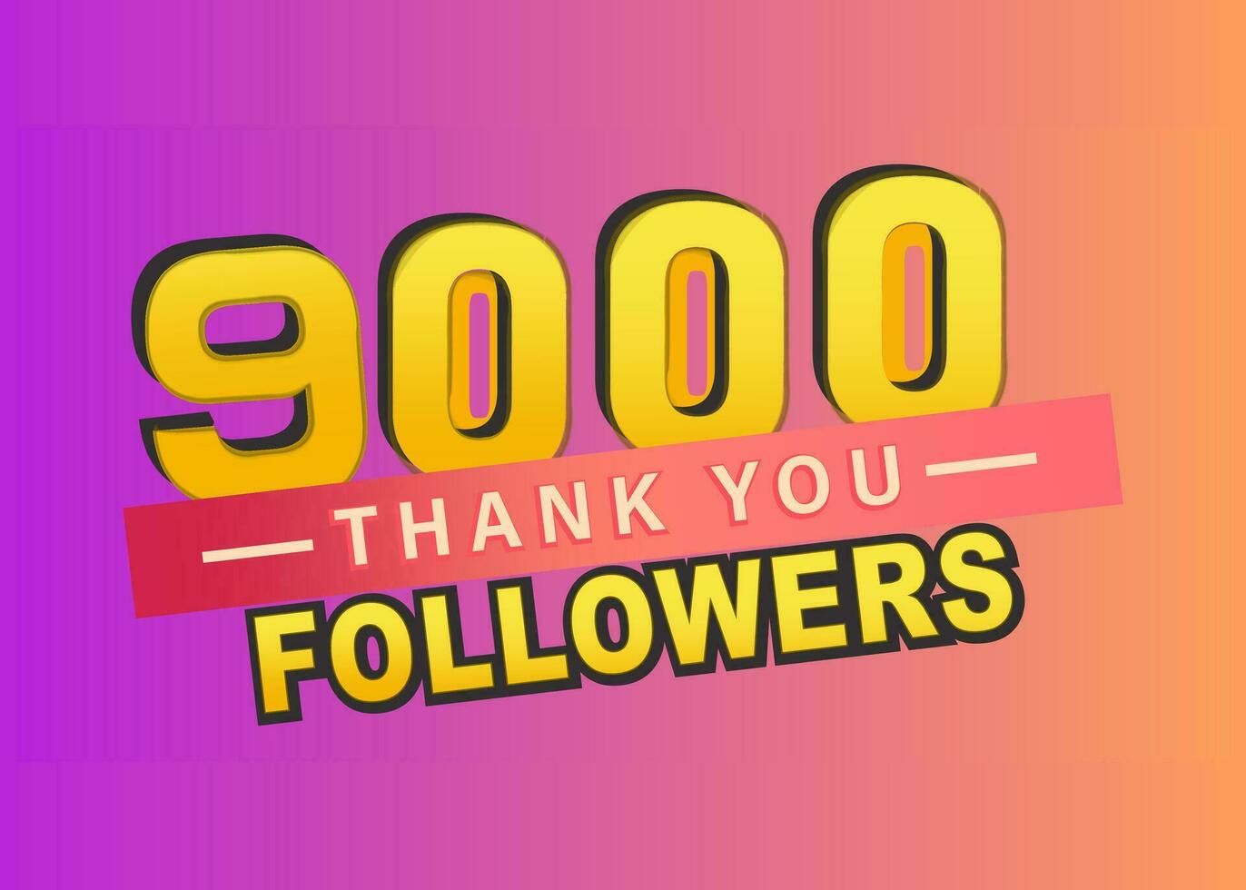 obrigado você 9000 seguidores bandeira, obrigado seguidores parabéns cartão, vetor ilustração, gradiente fundo, seguir, como, assinantes, miniatura, blog, texto, vetor, postar