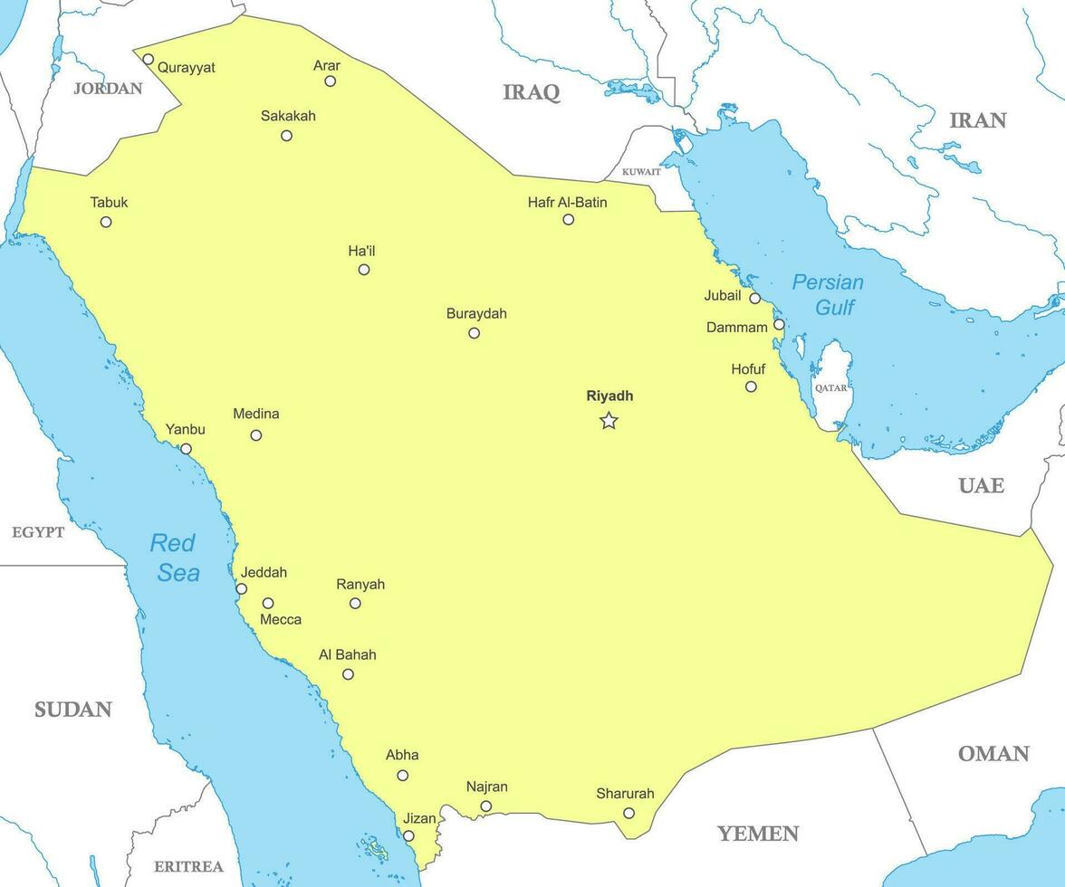 político mapa do saudita arábia com nacional fronteiras vetor