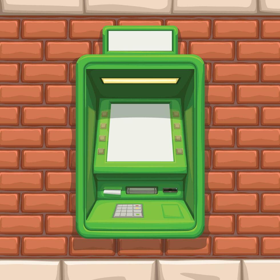 verde atm em vermelho tijolo parede vetor