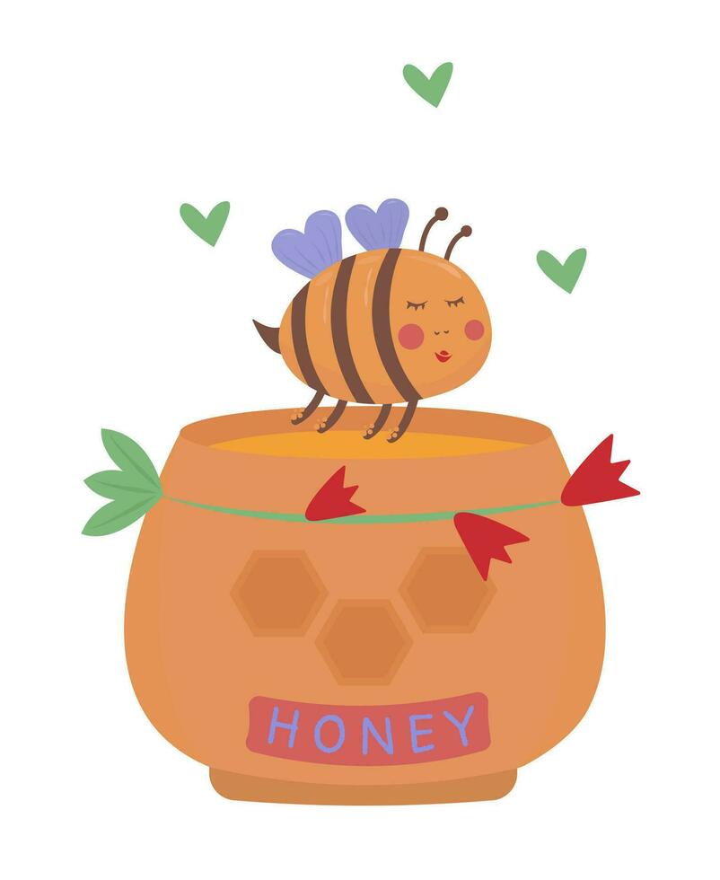 fofa abelha em a querida jarra, colorida ilustração vetor