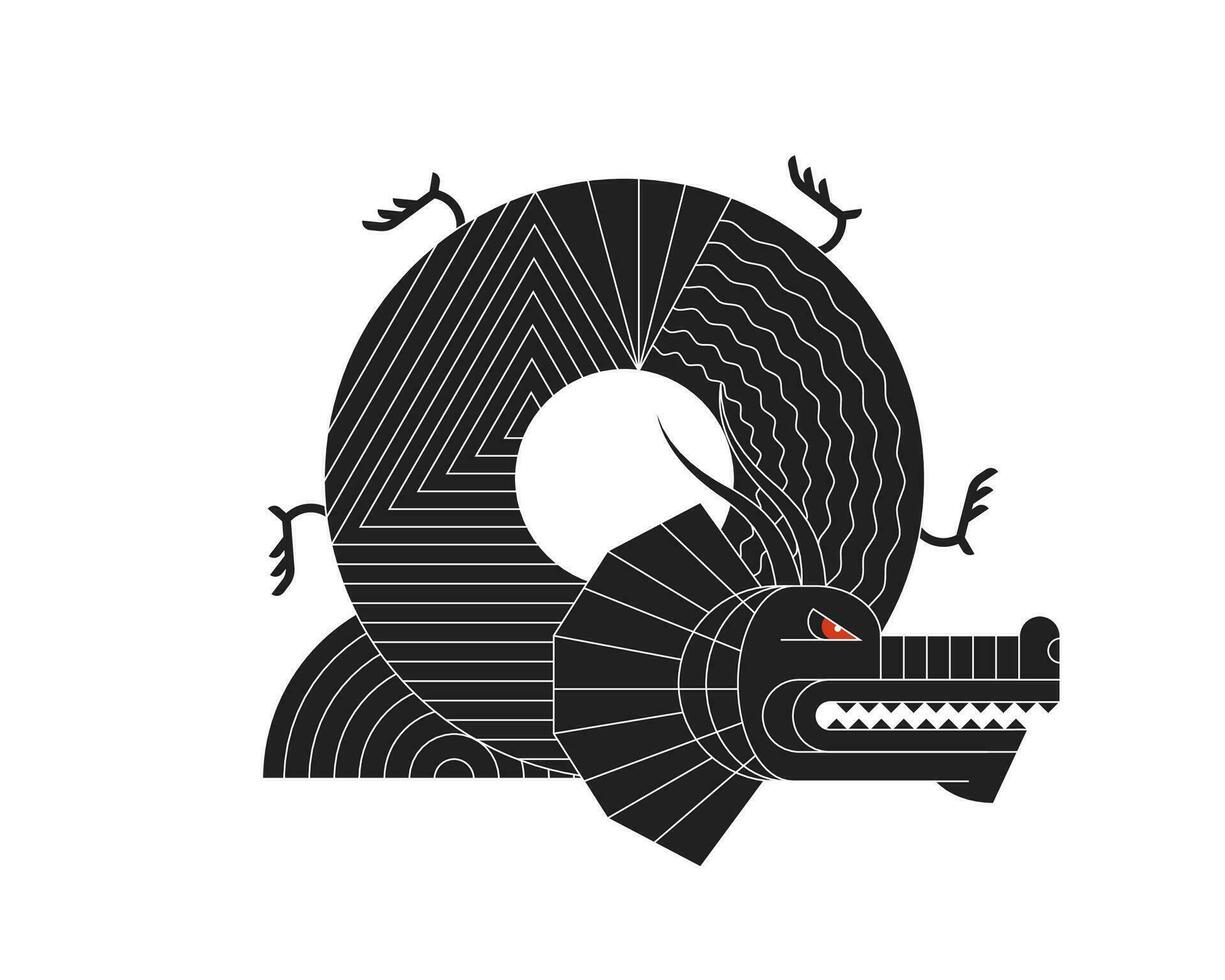 abstrato geométrico chinês Dragão zodíaco Preto símbolo com linear padronizar. ásia sagrado bauhaus estilo moderno forma símbolo Projeto do bondade e poder. japonês antigo animal vetor eps ilustração