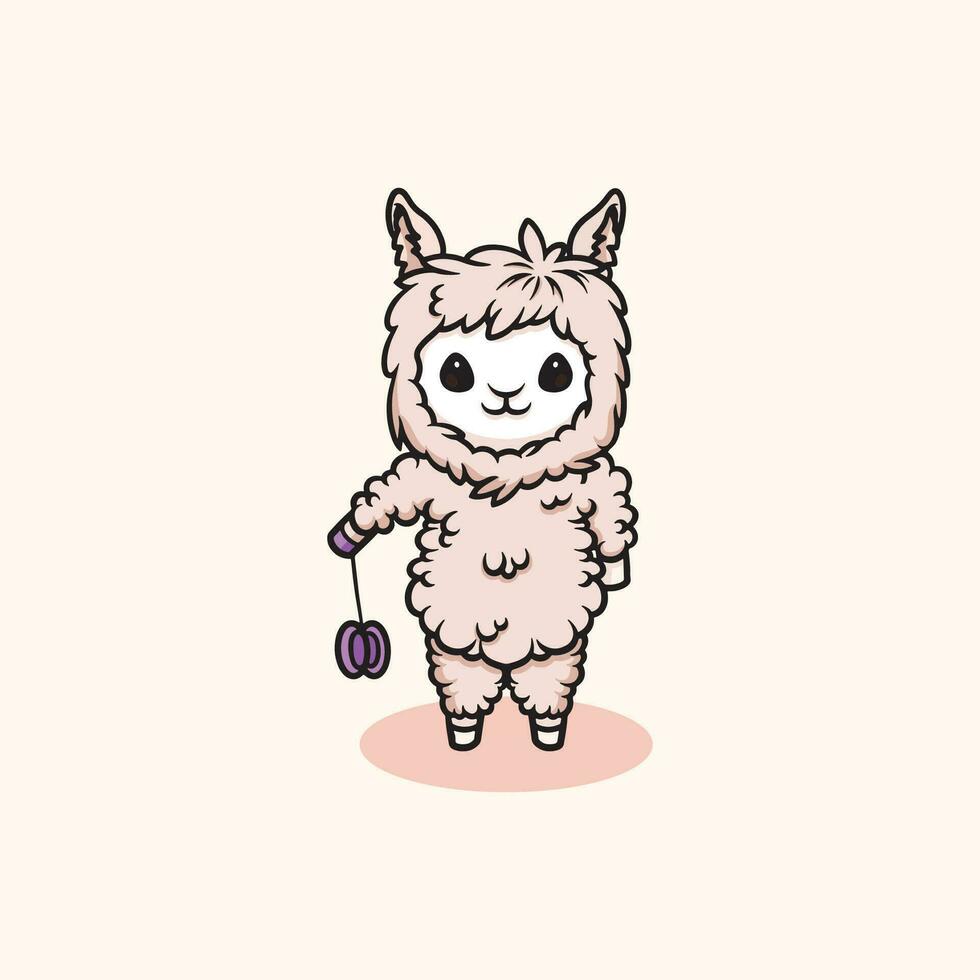 fofa alpaca jogando yoyo desenho animado ilustração vetor