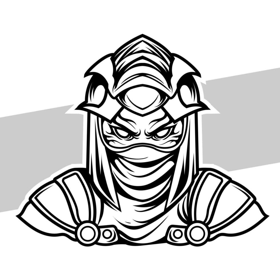 Preto e branco ninja conceito estilo para distintivo, emblema e camiseta impressão e tatuagens ninja ilustração vetor
