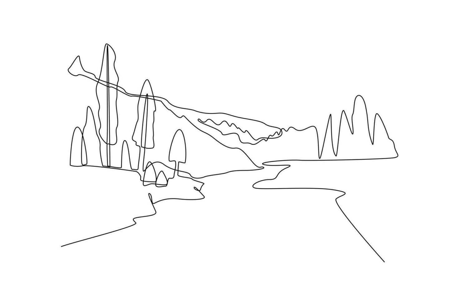 solteiro 1 linha desenhando floresta conceito. contínuo linha desenhar Projeto gráfico vetor ilustração.