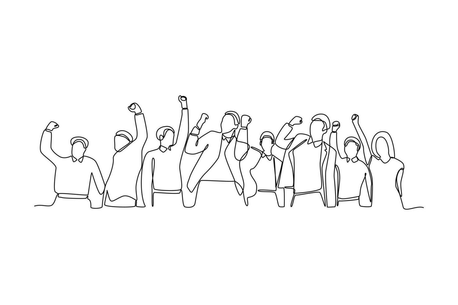 contínuo 1 linha desenhando conceito do uma multidão do feliz pessoas ao ar livre. solteiro linha desenhar Projeto vetor gráfico ilustração.