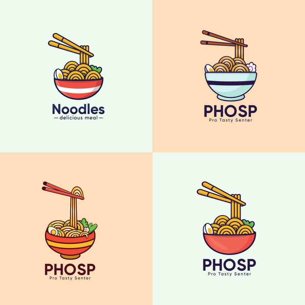 uma logotipo para fosfato fosfato fosfato e pho Macarrão vetor ilustrações logotipo grande coleção. alimentos Projeto e cozinhar etiquetas vetor definir. Prêmio elementos com colher e pauzinho vetor.