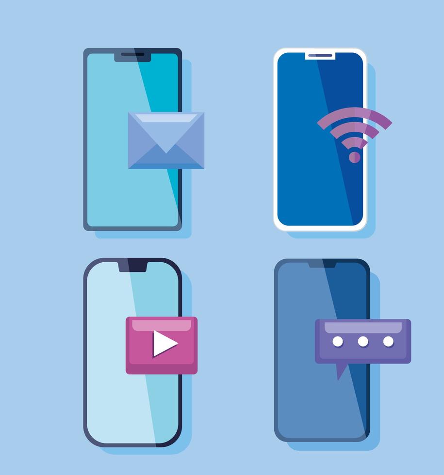 mídia social e conceito de comunicação móvel com dispositivos smartphones vetor