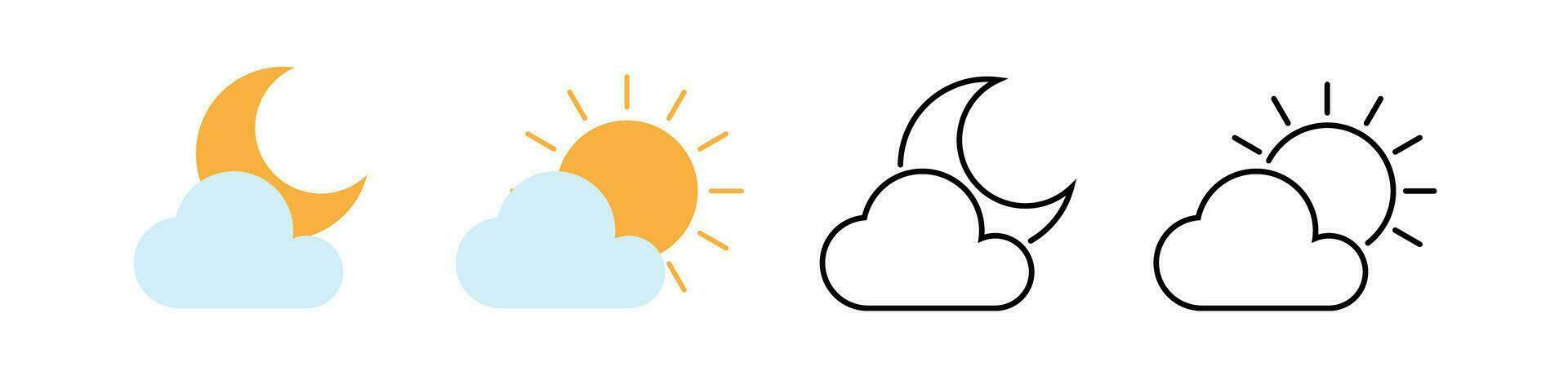 Sol e lua ícone crescente lua dia noite ícone Tempo ícone vetor