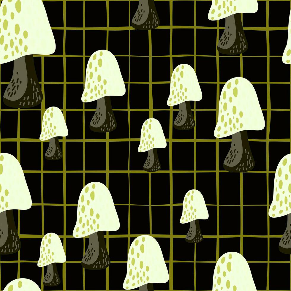 mágico mosca agárico papel de parede. desatado padronizar com conto de fadas cogumelos. vetor