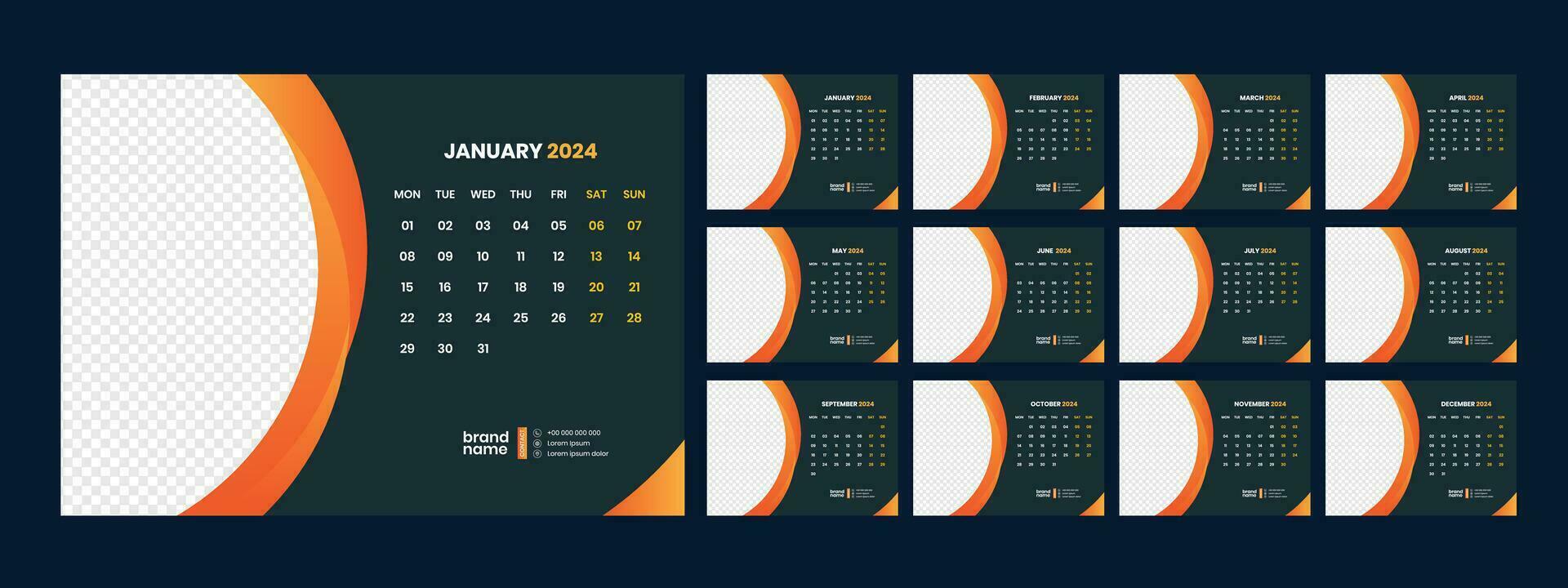 calendário, 2024, parede, calendário, modelo vetor