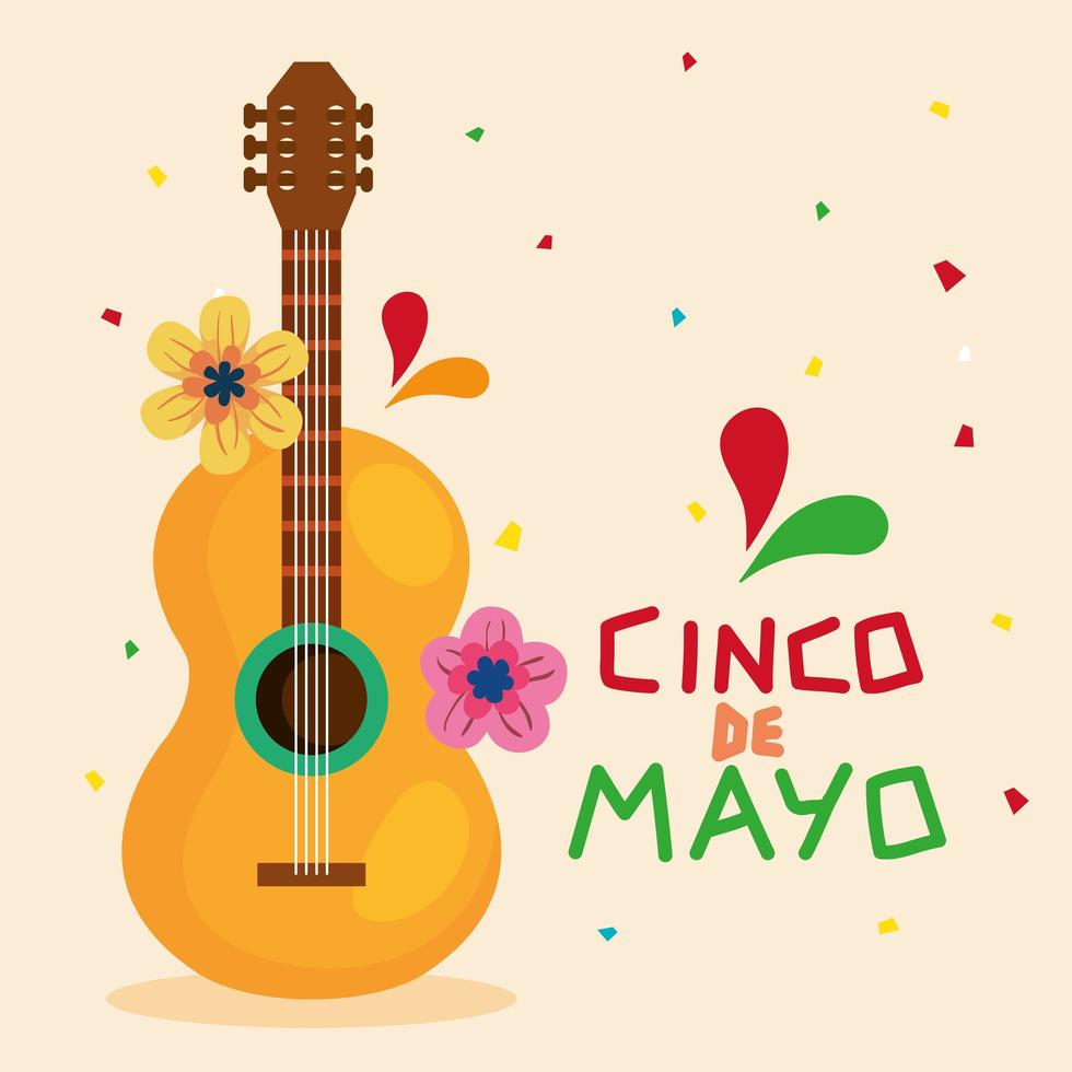 pôster cinco de mayo com violão e decoração vetor