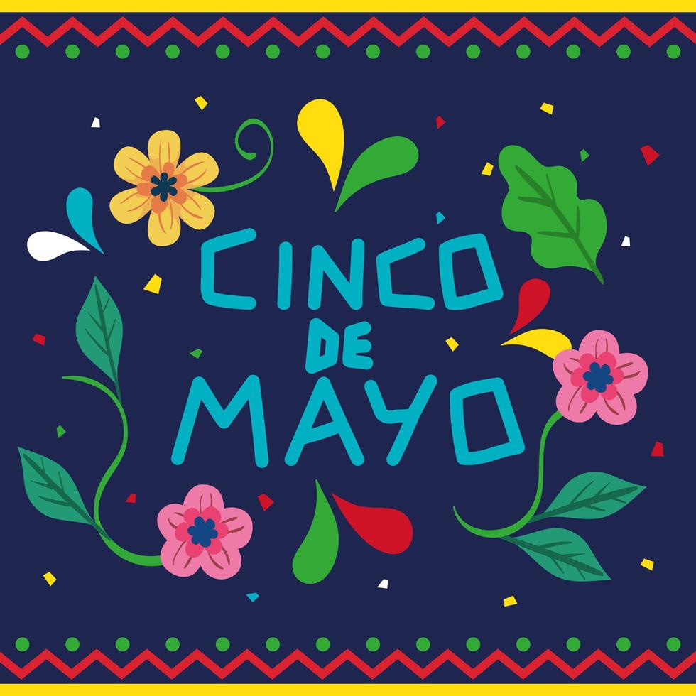 pôster cinco de mayo com decoração de flores vetor