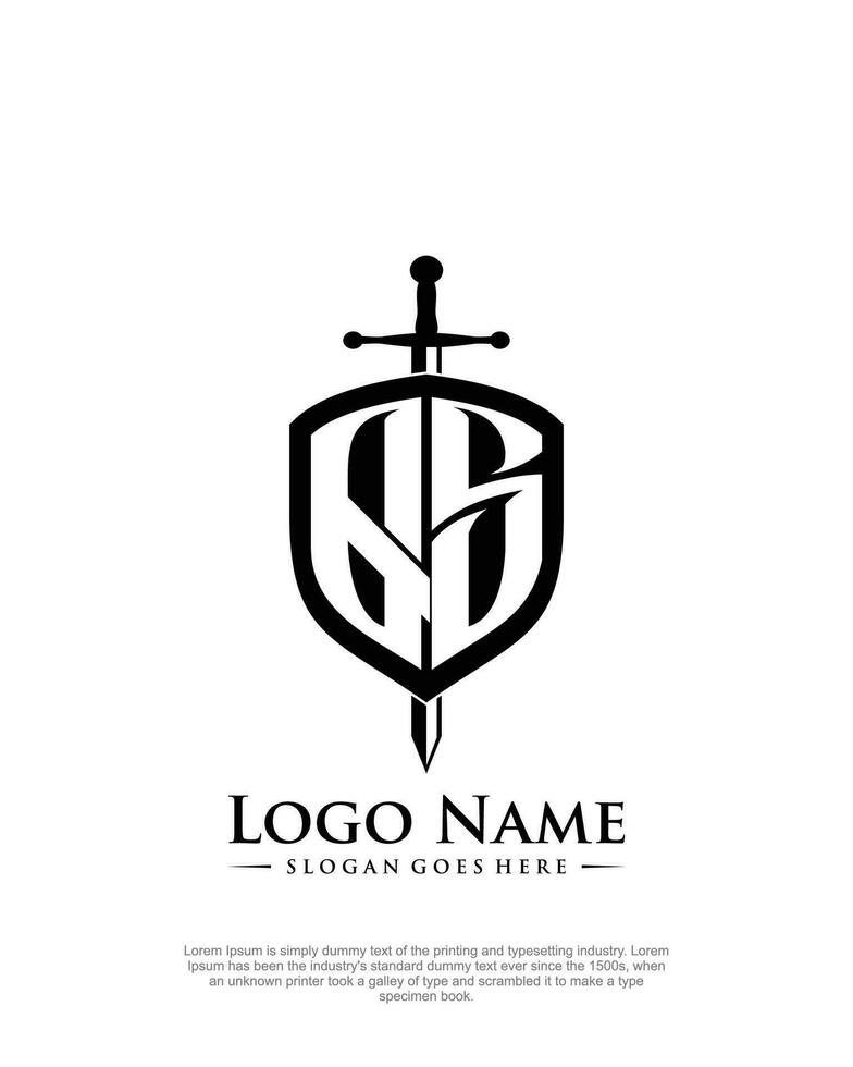 inicial qs carta com escudo estilo logotipo modelo vetor