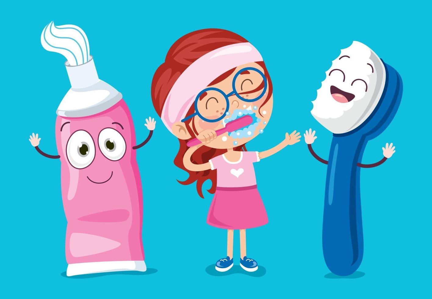 conceito de escovar os dentes com personagem de desenho animado vetor