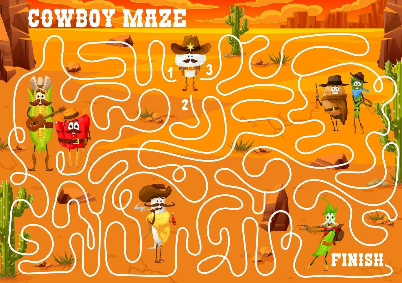 labirinto Labirinto jogos desenho animado vaqueiro legumes vetor
