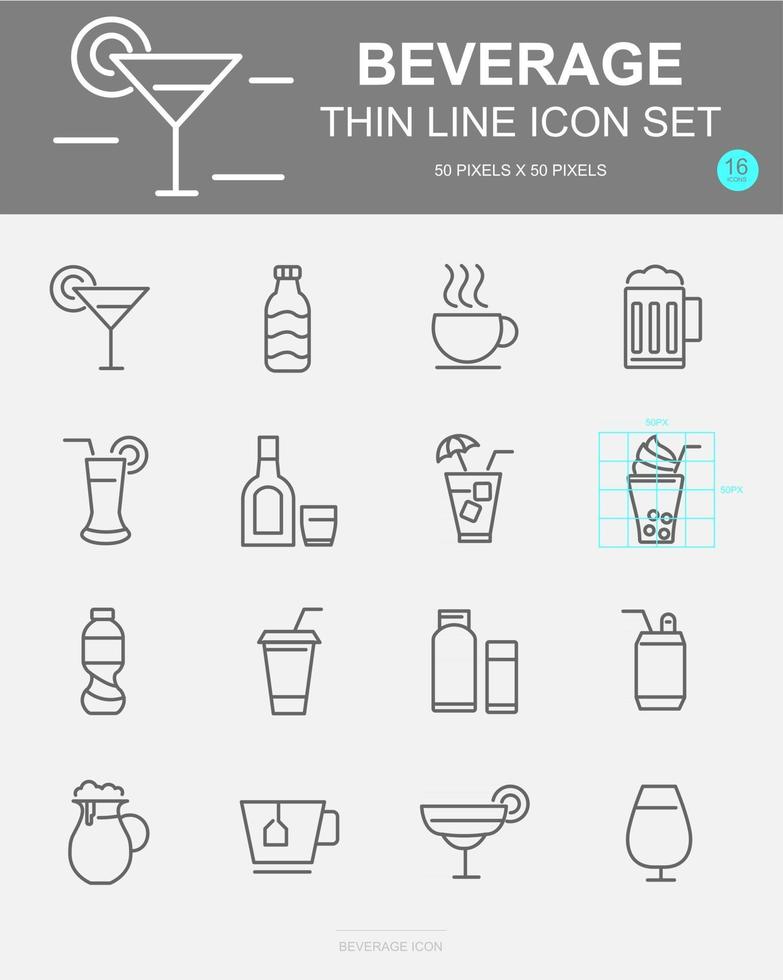 conjunto de ícones de linha de vetor de bebidas