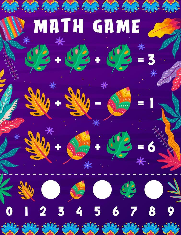 matemática jogos planilha com desenho animado plantar folhas vetor