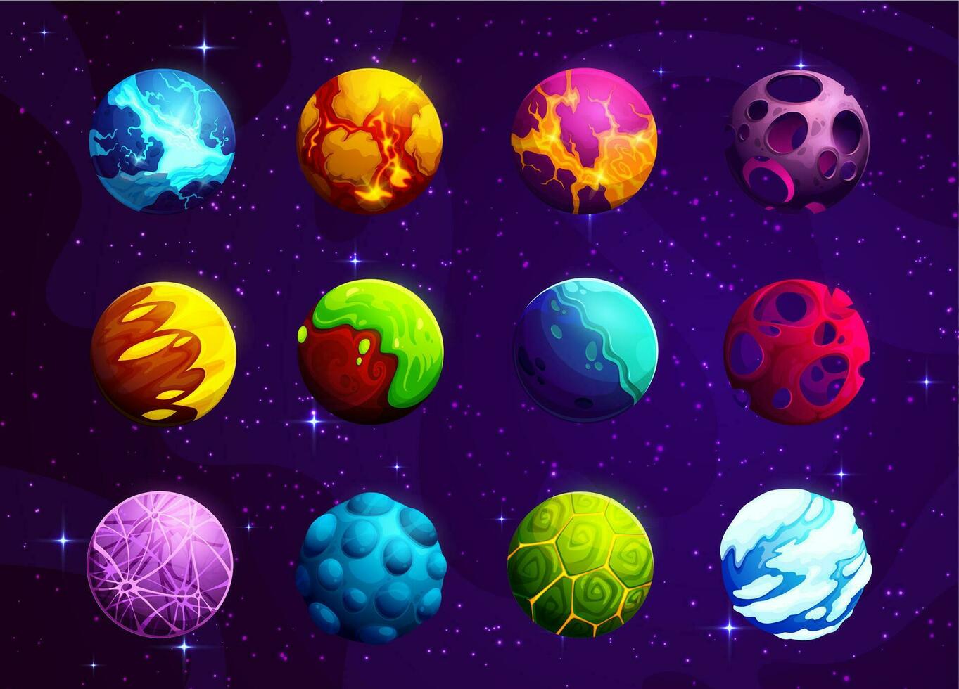 desenho animado estrangeiro fantasia espaço galáxia planetas conjunto vetor