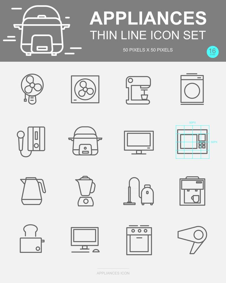 conjunto de ícones de linha de vetor de aparelhos